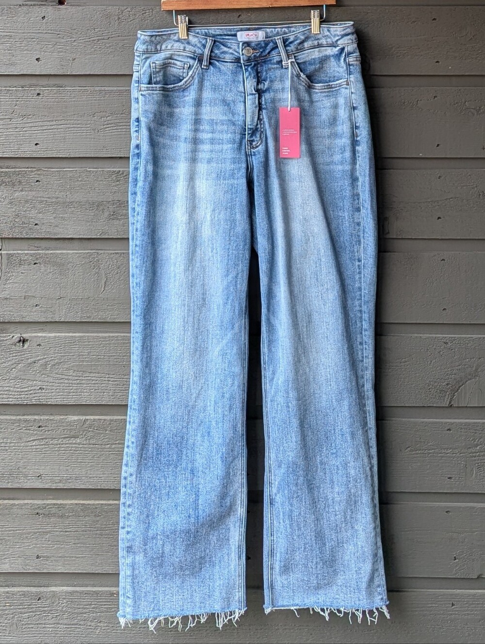 NWT MoCo Boutique Slim Wide Leg Tummy Control Jeans Raw Hem Stretch Denim 18W